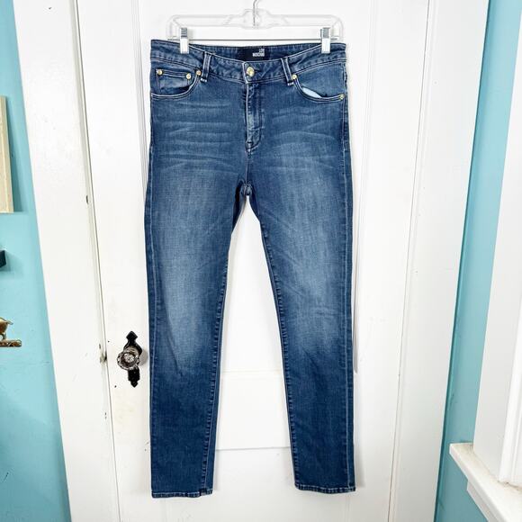 Love Moschino Denim - Love Moschino Mid Rise Straight Leg Jeans Allover Heart Print Back Right Pocket